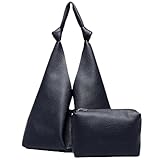 Vegan Leather Hobo Purses set, Slouchy Shoulder Bag Knotted Hobo Bags for Women with a small purse (navy blue)