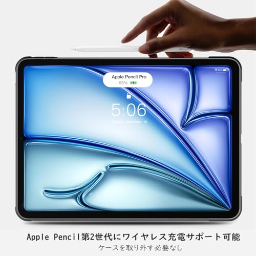 TiMOVO iPad air 11インチ ケース M3/M2 (2025/2024) iPad air5/4 ケース 10.9インチ(2022/2020) iPadAir 第7世代/第6世代/第5世代/第4世代 カバー TPU縁+PC背面 滑り止め 軽量 一体感 耐衝撃 ストラップホール付き シンプル クリア背面 ブラック