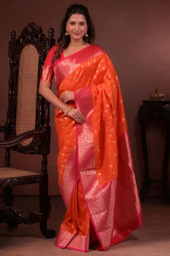 Image of SGF11 Women's Kanjivaram Pure Handloom Soft Silk Saree With Blouse Piece