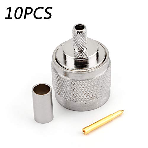 Areyourshop 10Pcs Connector N Male Plug Crimp Rg58 Rg142 Lmr195 Rg400 Cable Straight, Silver #TOP1