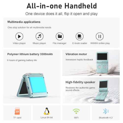 Image of RG SP Retro Handheld Game Console , RGSP Flip Portable Game Console 3.4 Inch IPS Screen H700 Linux 64-bit System Support WiFi Bluetooth 16G SD Card 30+ Game Emulators No Game Preloaded(Pearl Blue)