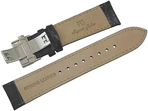 Auguste GALAN 22mm Padded Black Leather Deployment Clasp Replacement Watch Strap