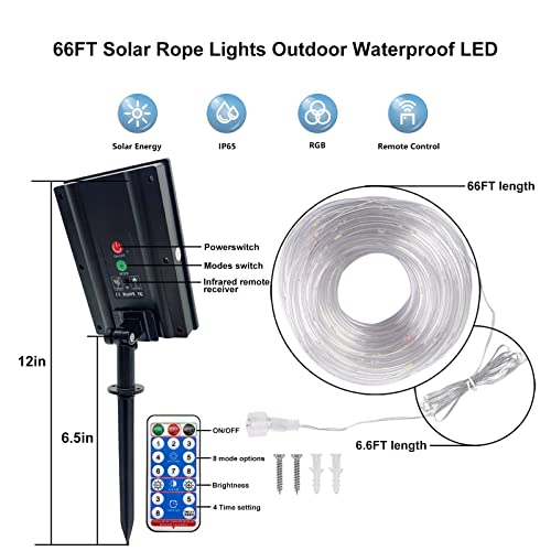 Glpe Solar Rope Lights, 2 Pack × 66Ft 200Leds String Lights Outdoor Waterproof, Color Changing Led Fairy Lights Solar Powered,Tube Lights With Remote For Christmas,Garden,Swimming Pool,Trampoline #TOP3
