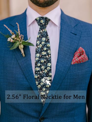 Image of Luckyvestir Ties for Men, Sage Green Cotton Floral Tie 2.76 inch Flower Printed Men's Neckties for Wedding /Groomsmen /Suit /Party