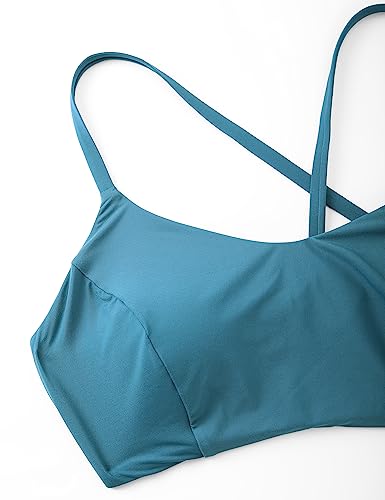 CRZ YOGA Maiô biquíni feminino com cadarço maiô cruzado cruzado sutiã esportivo acolchoado Azul Safi