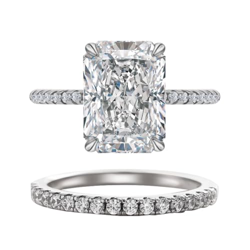 Engagement Rings for Women, Rectangular Cut 4CT Cubic Zirconia Wedding Rings, 925 Sterling Silver with 18K White Gold Plated Promise Rings for Her