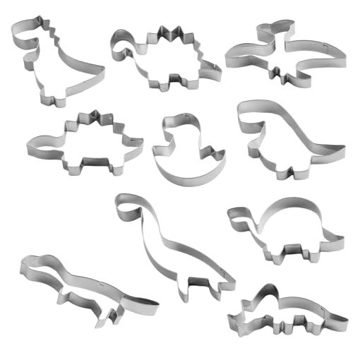 Dino Ausstecher 10 Stück Plätzchen Keksausstecher Keksausstecher mit Dino Formen: T-Rex Triceratops Brachiosaurus Spinosaurus-Backzubehör für Dino Geburtstag Party