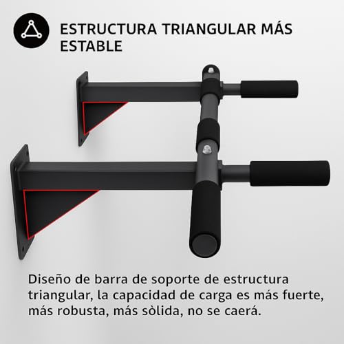 Miniatura 4 de T-Lovendo Barra De Dominadas Para Pared. Crossfit. Pull-Up Bar. Con Tornillos Incluidos. Soporta Hasta 140kg. Gimnasio En Casa. Ejercicios Para Biceps, Espalda, Dorsales, Hombros. Negra. Calidad.