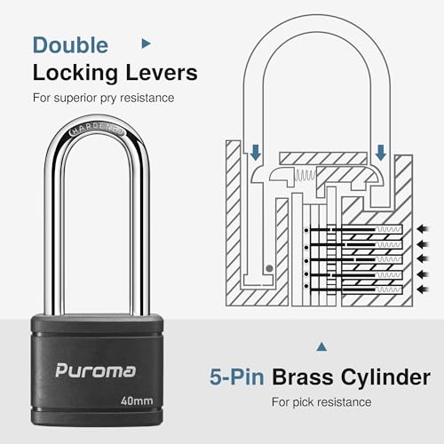 Image of Puroma 2 Keyed Padlock 3 Keys Alike 2.5 inch School Gym Locker Lock Gate 40mm (Pack of 2)