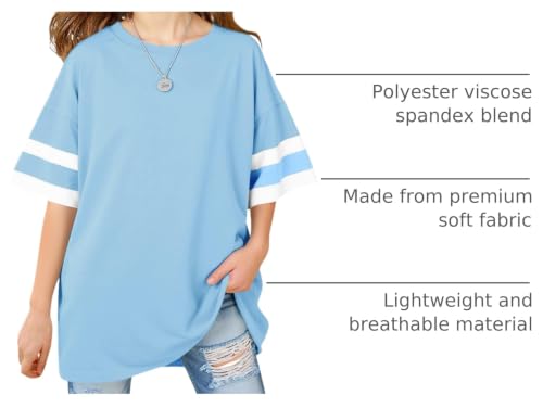 Image of Girls Oversized T Shirts Kids Summer Striped Short Sleeve Tops Casual Crewneck Tees 5-14 Years