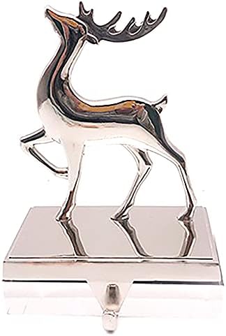 Silver Stocking Holder Snowflake Stocking Hangers For Fireplace Weighted Stocking Holder Chrome Hook Metal Decoration Dog Kids Snowflake Reindeer Stag Ornament Set 1 PACK REINDEER