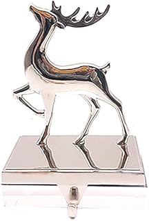Silver Stocking Holder Snowflake Stocking Hangers For Fireplace Weighted Stocking Holder Chrome Hook Metal Decoration Dog Kids Snowflake Reindeer Stag Ornament Set 1 PACK REINDEER