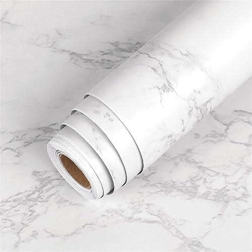 Image of WISDOM Marble Wall Sticker Wallpaper Decorative Home /Furnituer /Cabinets Marble Vinyl Wallpaper (24x96 Inch /2pcs, White Grey Matte)