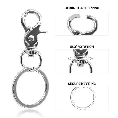 Piuluvor® 10 Stück Karabinerhaken Wirbelkarabiner Zinklegierung Scherenkarabiner Robust Bolzen Karabiner mit 10 Karabiner Rund für Hundeleine Schlüssel für Hunde Gepäckschnalle (Silber)