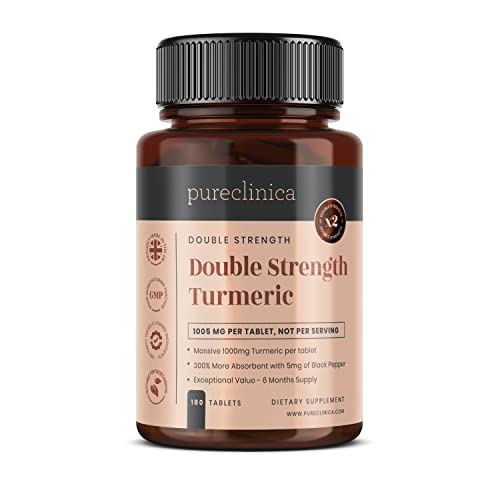 Cúrcuma de Potencia Doble - Increíbles 1000mg x 180 comprimidos - Y 5mg de extracto de pimienta negra