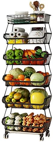 tristonsong Fruit Storage Basket, 6 Tier Rolling Stackable Vegetable Fruit Basket Utility Cart Rack, Storage Organizer Bin for Kitchen, Pantry Closet, Bedroom, Bathroom-6 tier