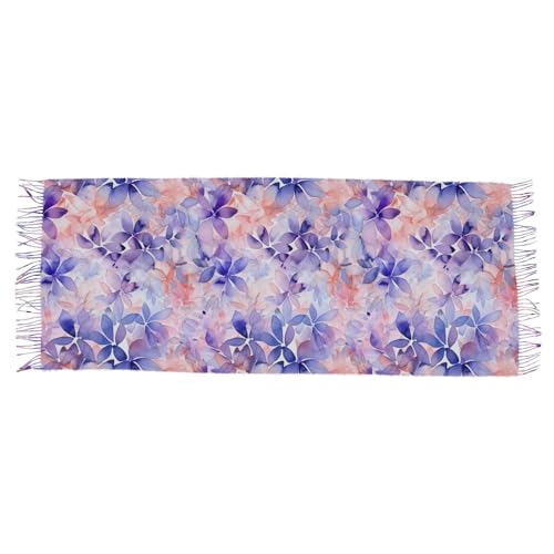 Women's Scarf, Faux Pashmina Soft Lightweight Shawl Wrap, Watercolor Purple Flower Print Fashion Scarves
