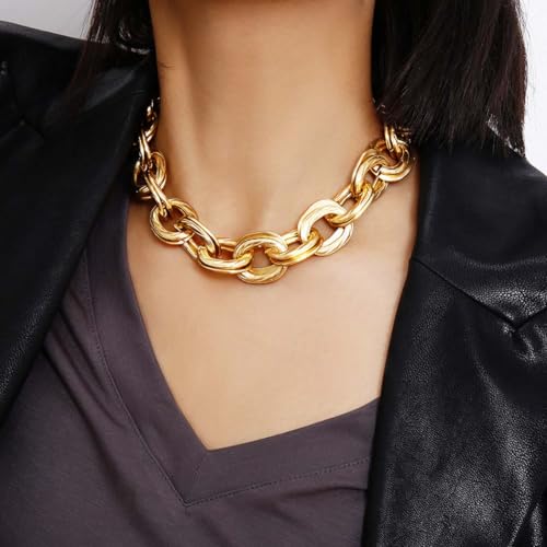 ACEDRE Chunky Choker Necklace Gold Cuban Link Chain Double O Link Necklaces Punk Hip-hop Jewelry for Women4