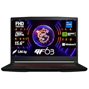 MSI Thin GF63 12UCX-1011, Gaming Laptop, 39,6 cm (15,6 Zoll) FHD, 144 Hz, Intel Core i5-12450H Prozessor, 16 GB DDR4-3200, 512 GB SSD, NVIDIA GeForce RTX 2050, Windows 11 Home, QWERTZ Tastatur