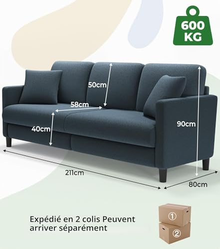 Canapé 3 places polaire teddy 211 cm FSC Domusensus