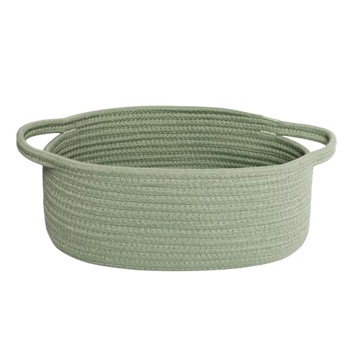 WILLITAT Basket for Gifts Empty 13x 9x 5 Small Green Woven Rope Bin Gift Basket Empty Kids Dog Cat Toy Bin Box Cute Baby Nursery Organizer Decorative Storage with Handles Green Room Decor