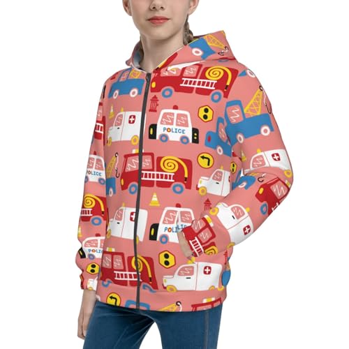 Cartoon with Traffic Elements Kid Hoodies Boys Zip Up Sweatshirts Girls Pullover with Pocket