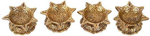 Frienemy Presents Diwali Decoration Home Temple Metal Diya Oil Lamp for Pooja, Standard, Golden -Set of 4#Frienemy-590