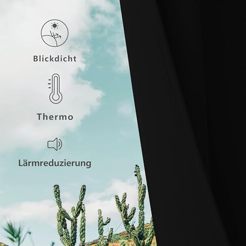 CUCRAF Verdunklungsvorhänge Thermovorhang Kälteschutz 2er Set H160 x B117cm Vorhänge mit Ösen Schwarz Vorhang Blickdicht Weich und… – Ansicht 2
