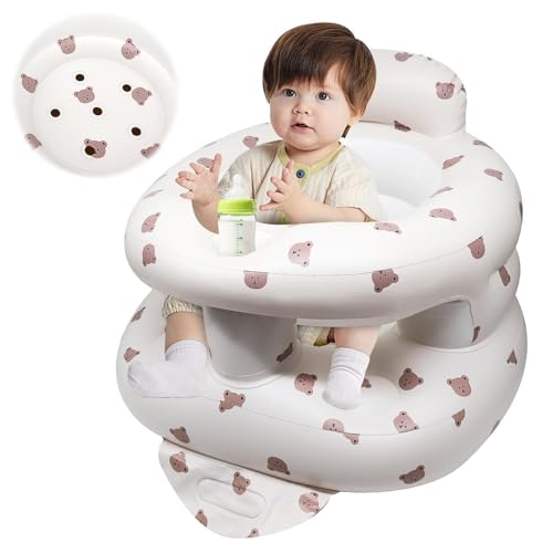 LANGNIDORIS Siège Gonflable Pour Bébé de 3 Mois Plus, Chaise Gonflable Bebe avec Pompe Intégrée, un Auxiliaire de Fauteuil Tout-petits (Tête d'ours)