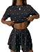 IECCP Schlafanzug Damen Kurz Pyjama Kurzarm Pyjamas Set Nachtwäsche Set Zweiteiliger Sommer Loungewear Sleepwear Hausanzug Schwarz Kirsche L