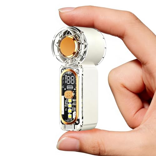 Image of Portable Handheld Mini Fan, Hand Held fans with 1-100 Speeds & Digital Display, 22000RPM Turbo Pocket Fan, USB-C Rechargeable Personal Small Fan with Emergency LED Light for Travel, Makeup, White