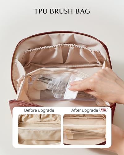 Image of EACHY Travel Makeup Bag, Large Capacity Cosmetic Bag for Women, Waterproof PU Leather, Flat Open Portable Toiletry Bag for Skincare, Brushes & Travel Essentials