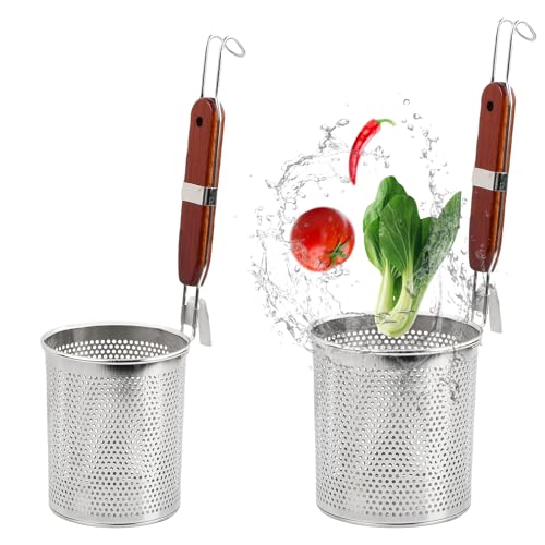 Anseom 2pcs Mikroperforiertes Edelstahl Nudelsieb mit Griff, Multifunktionale Servierkorb, Küchensieb Entleeren Sieb, Lebensmittel Teigtaschen Nudelsieb, Küche Gadgets(Durchmesser14cm+12 cm)