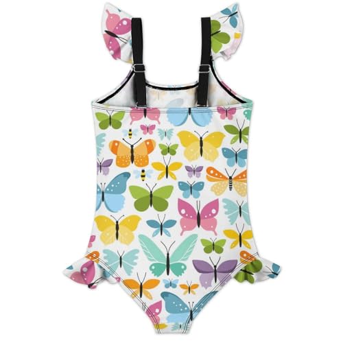 Image of Girls One Piece Swimsuit Cute Alpacas Hearts Stars Ruffles Swimwear Bathing Suits 3-12 Years