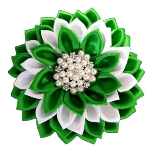 Image of Green and White 4.5 inch Paraphernalia Flower Brooch Pin for Women, Inspired for LINKS, Conferences, Luncheons