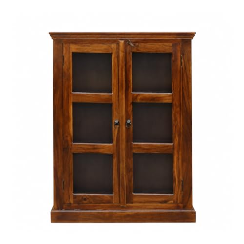 Image of Wood Crockery Cabinet with Glass Door | Wooden Showcase Almirah | Book Shelf Crockery Unit for Home & Kitchen Living Room - (Natural)