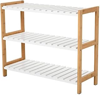 HOMCOM 3-Tier Shoe Rack Wood Frame Slatted Shelves Spacious Open Hygienic Storage Home Hallway Furniture Family Guests 70L x 26W x 57.5H cm - Natural