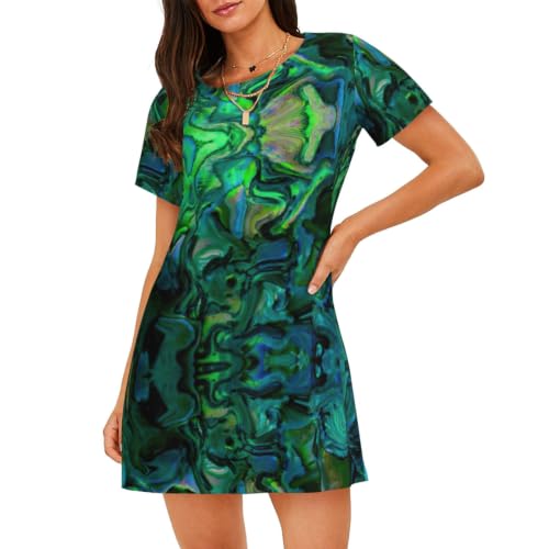 Chemise de nuit ample manches courtes femme nacre d'ormeau robe nuit légère été