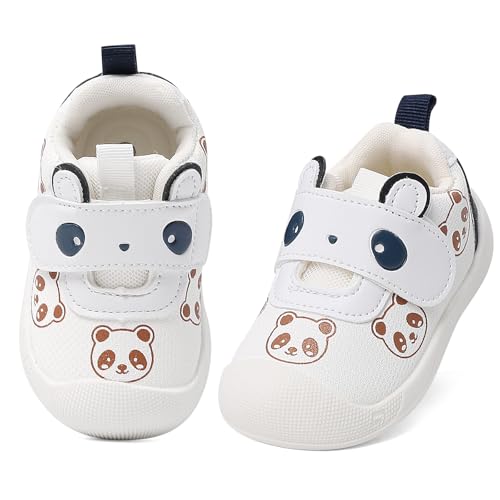 MASOCIO Zapatos Bebe Niño Niña Zapatillas Primeros Pasos Bebé Deportivas Respetuosas Calzado Respetuoso Antideslizante 6-12 Meses Blanco Negro (Talla Fabricante: CN 14) EU 17