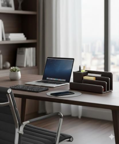 Image of LUVYANSH Genuine Leather Pen,Pencil and Mobile Holder Stand for Office,Home Study Table and desktop (Make in India)