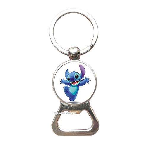 New Cartoon Handmade Fashion Jewelry Blue Stitch Bottle Opener Keychain Glass Dome Key Ring Bottle Opener Keychain Gifts,Tap182 #TOP11