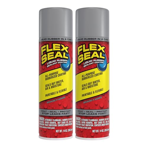 Image of Flex Seal, 14 oz, 2-Pack, Gray, Stop Leaks Instantly, Waterproof Rubber Spray On Sealant Coating, Perfect for Gutters, Wood, RV, Campers, Roof Repair, Skylights, Windows, and More