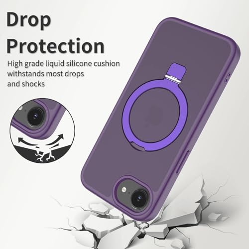 Image of Magnetic for iPhone 16E Case, 6.1 inch, Compatible with MagSafe, Rugged Kickstand, Not-Yellowing Military-Grade Protection, Matte Purple