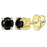 .84 gramos (aprox.) Pendientes solitarios de oro amarillo de 14 quilates para mujer, redondos, color negro, con cierre de rosca y cierre de diamante