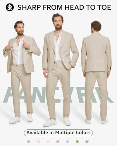 Linen Suit for Men, 2 Piece Slim Fit Casual Blazer and Pants, Beach Wedding Tuxedo Suit Prom Party Suit2