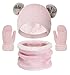 Yutdeng Baby Mütze Schal Handschuhe Set Kinder Wintermütze Strickmütze Babymütze Mädchen Halswärmer Fellbommel Beanie Warme Winter Fleece Set