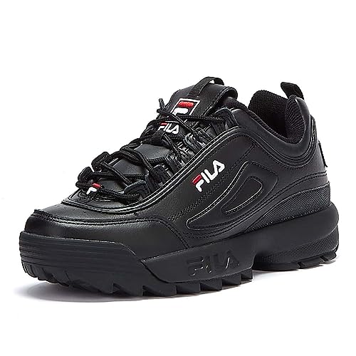 Fila Unisex Disruptor II Premium Leather Synthetic Black White Red Trainers 8.5 W / 7 M US