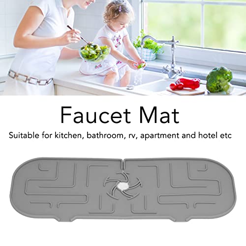 Image of Faucet Mat, Silicone Sink Faucet Splash Guard Pad, Handle Drip Catcher Tray for Kitchen, Bathroom, Apartment, Hotel(Grey)