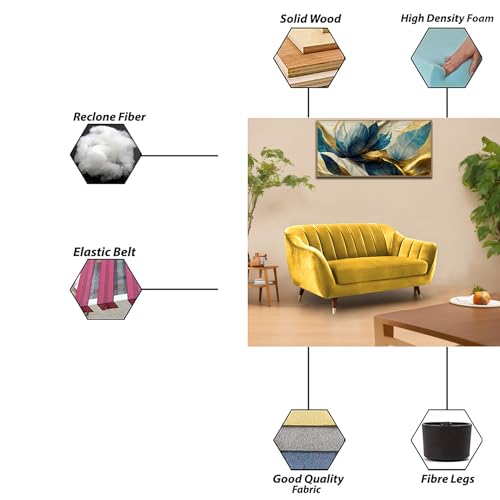 Image of Casaliving Anyse 2 Seater Sofa Set for Living Room (Yellow Fabric) Premium Fabric Sofa Set for Living Room | Hall