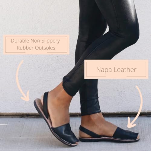 Image of The Spanish Sandal co Classic Flat Sandals for Women, Dressy Soft Leather Peep Toe Sandals for Women, Versatile Casual Slip-on Flats